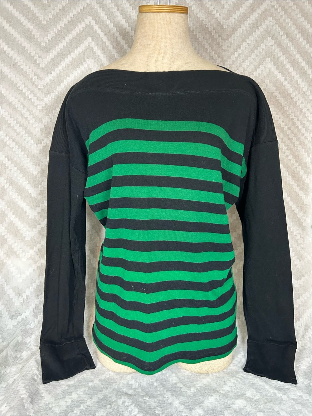 Ralph Lauren green label Striped Boatneck Long-Sleeve Top in Black and Green